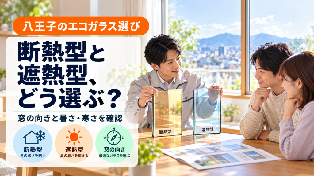 八王子の窓で断熱型と遮熱型のエコガラスを比べる様子
