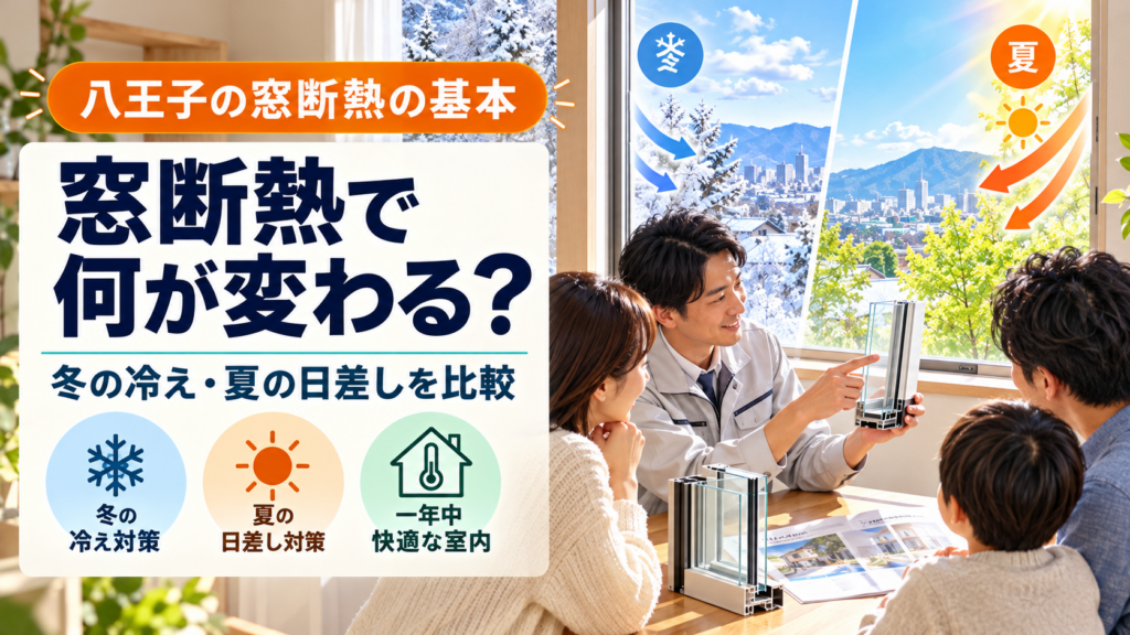 八王子の窓断熱で冬の冷えと夏の日差しを比較する家族