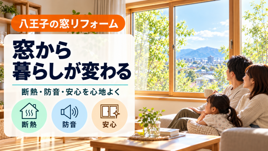 八王子の家族が窓リフォーム後の快適なリビングで過ごす様子