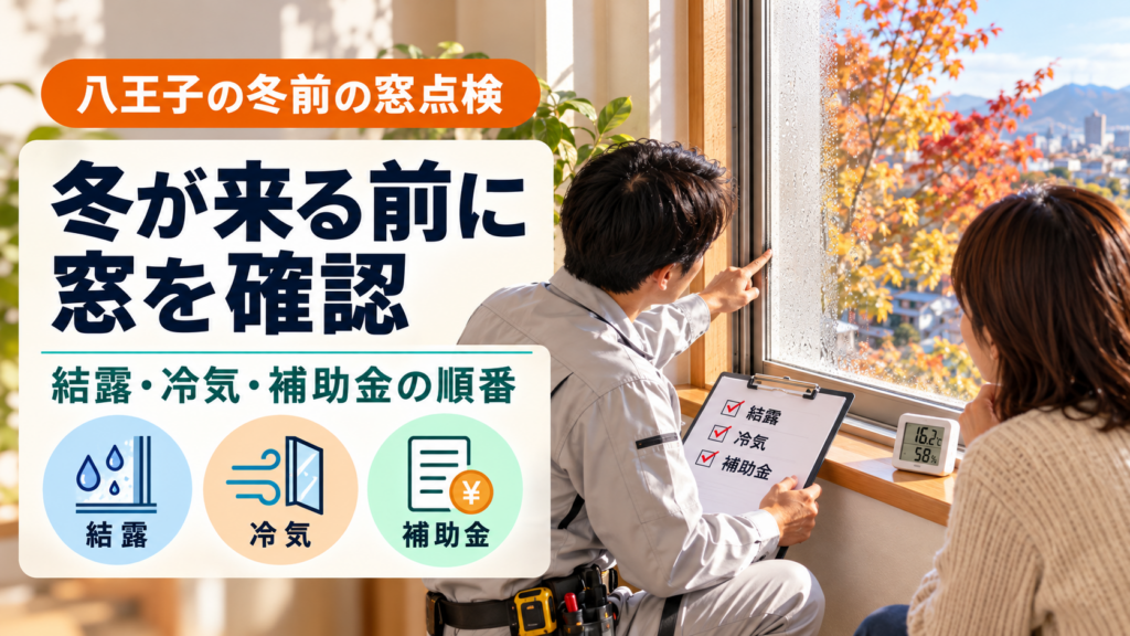 冬前に八王子の窓の結露と冷気を点検する様子