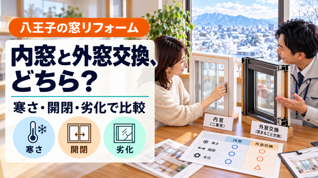 八王子で内窓と外窓交換の窓サンプルを比べる様子