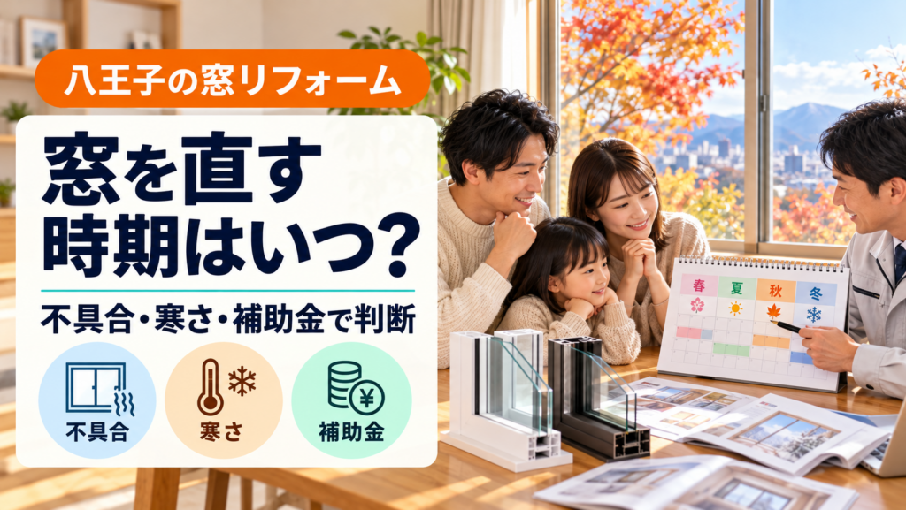 八王子の家族が窓リフォームの時期を季節別に相談する様子