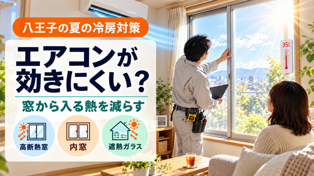 八王子の住宅でエアコンが効きにくい窓からの熱を確認する様子