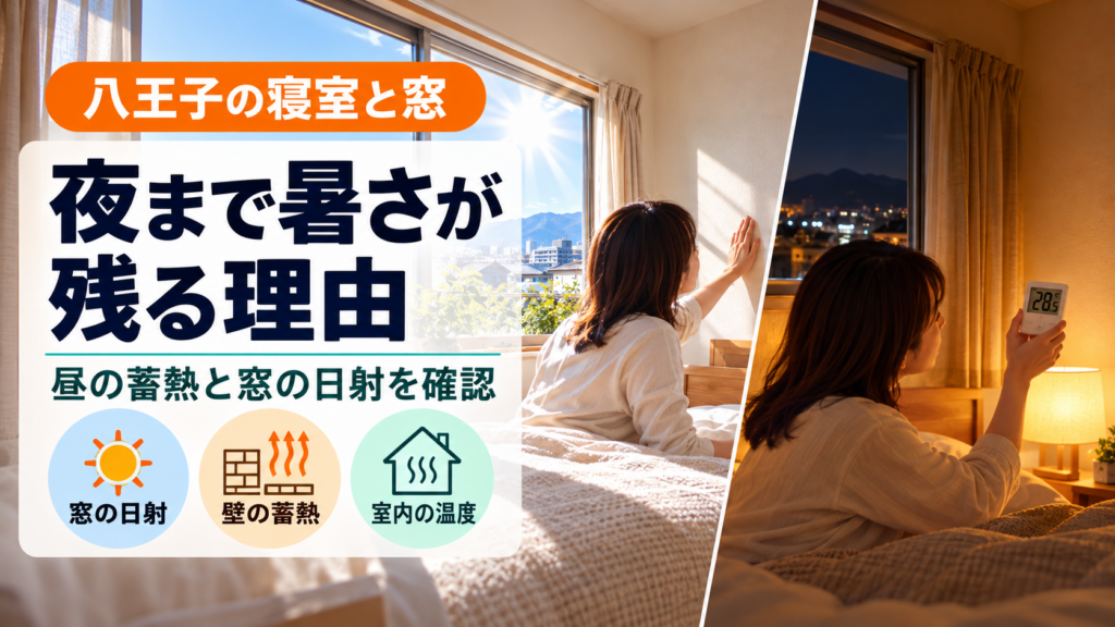 八王子の寝室で昼の日射と夜まで残る熱を確認する様子
