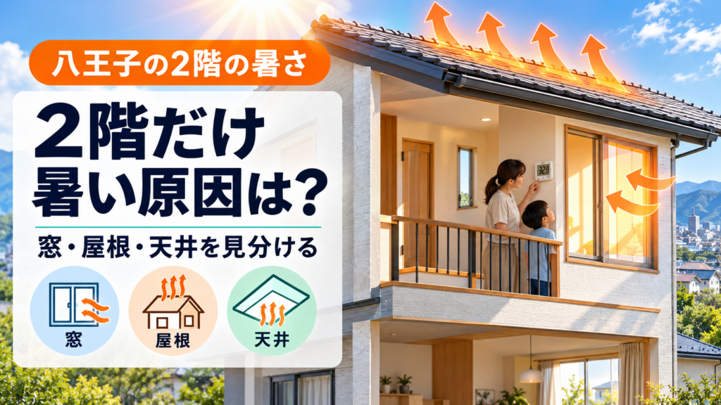 八王子の住宅で2階の窓と屋根から入る夏の熱を確認する様子