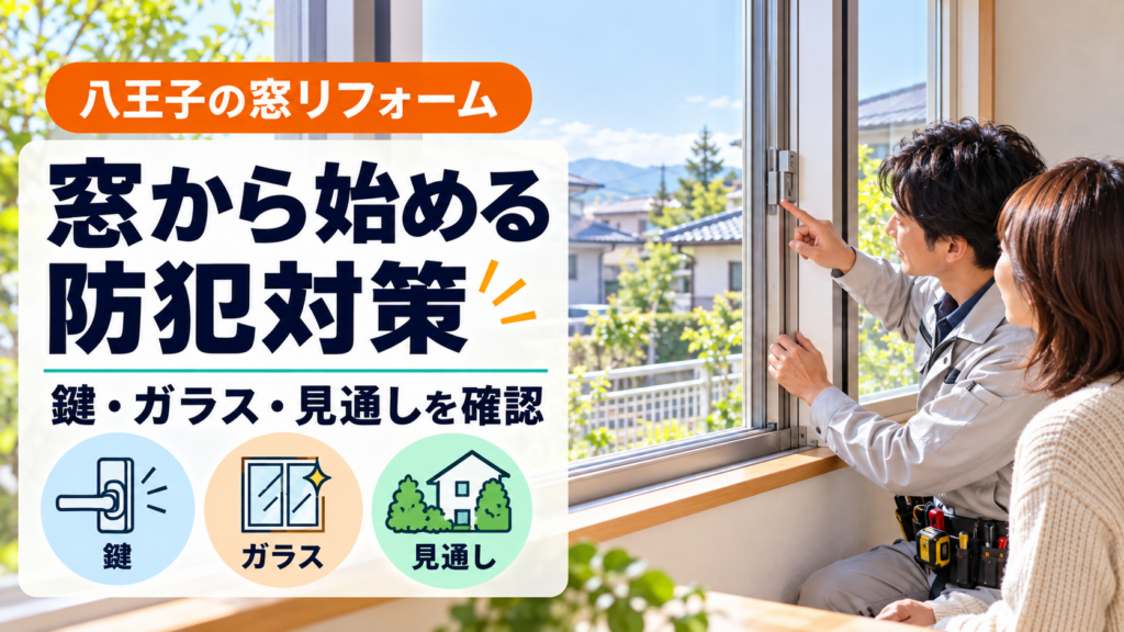 八王子の住宅で窓の鍵とガラスを点検する施工担当者