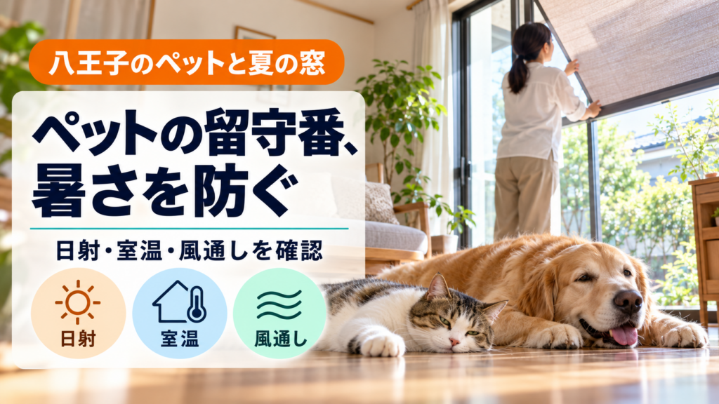 犬と猫が留守番する八王子の住宅で窓の日射を遮る様子