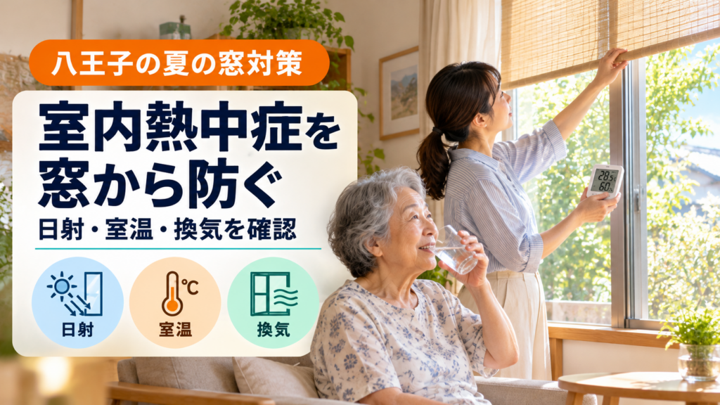 八王子の住宅で室内熱中症を防ぐため窓の日射と室温を確認する様子