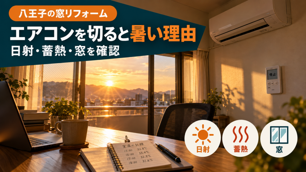 エアコン停止後に西日が差す八王子の在宅ワーク部屋