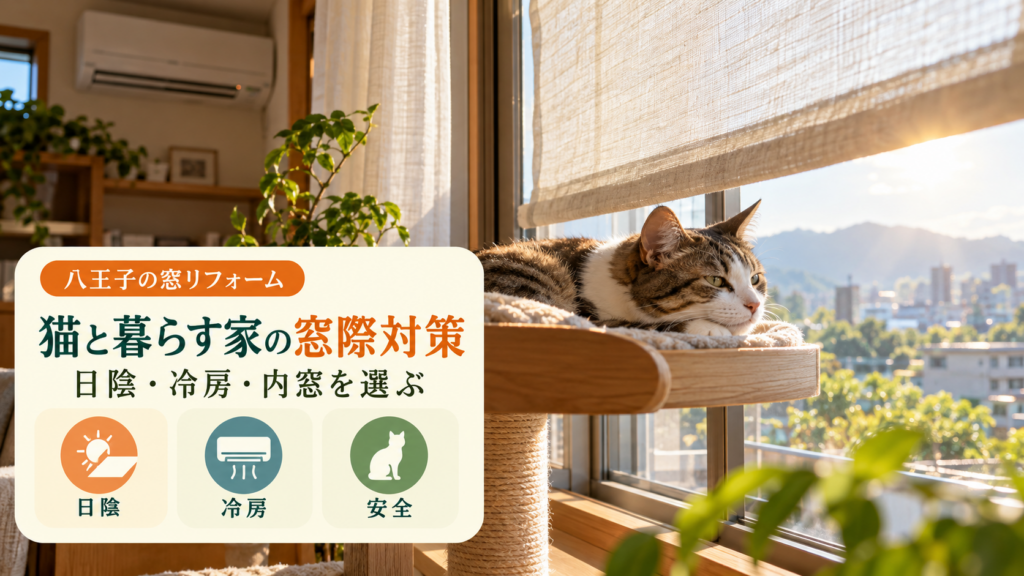 夏の日差しを避けて窓際でくつろぐ猫と室内の冷房