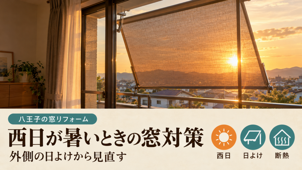 西日を外側の日よけで遮る八王子の窓
