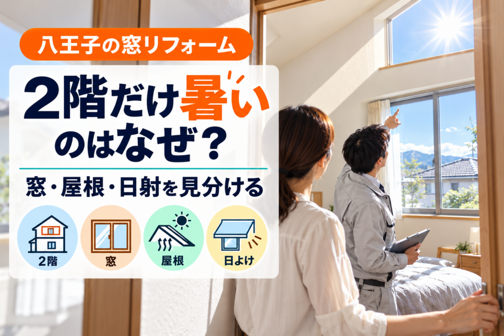 夏の日差しが入る八王子の戸建て2階の窓を点検する様子