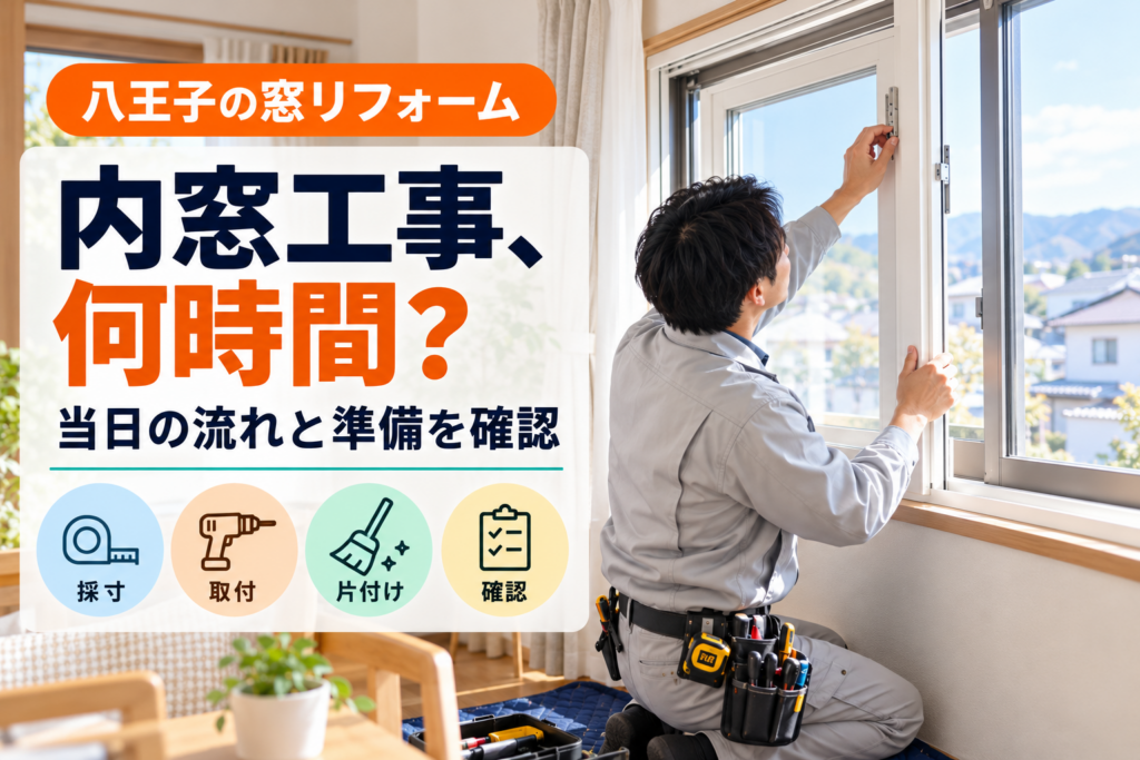 八王子の住宅で内窓の取付工事を進める施工スタッフ