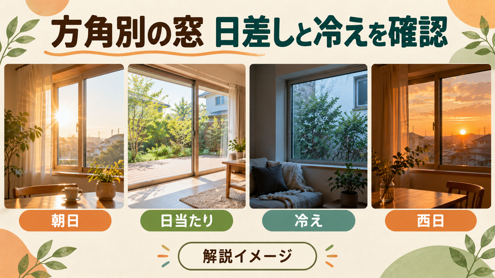 方角ごとの窓仕様を検討する解説イメージ。I様邸の施工写真ではありません