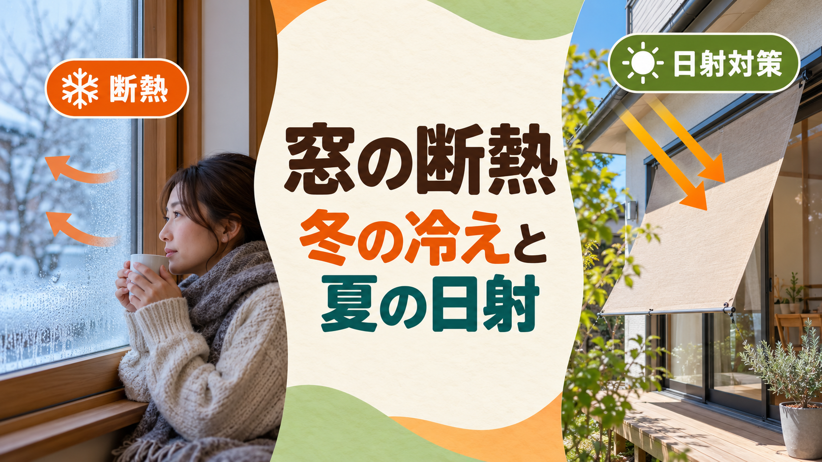 冬の窓面の冷えと夏の日射を分けて考える図