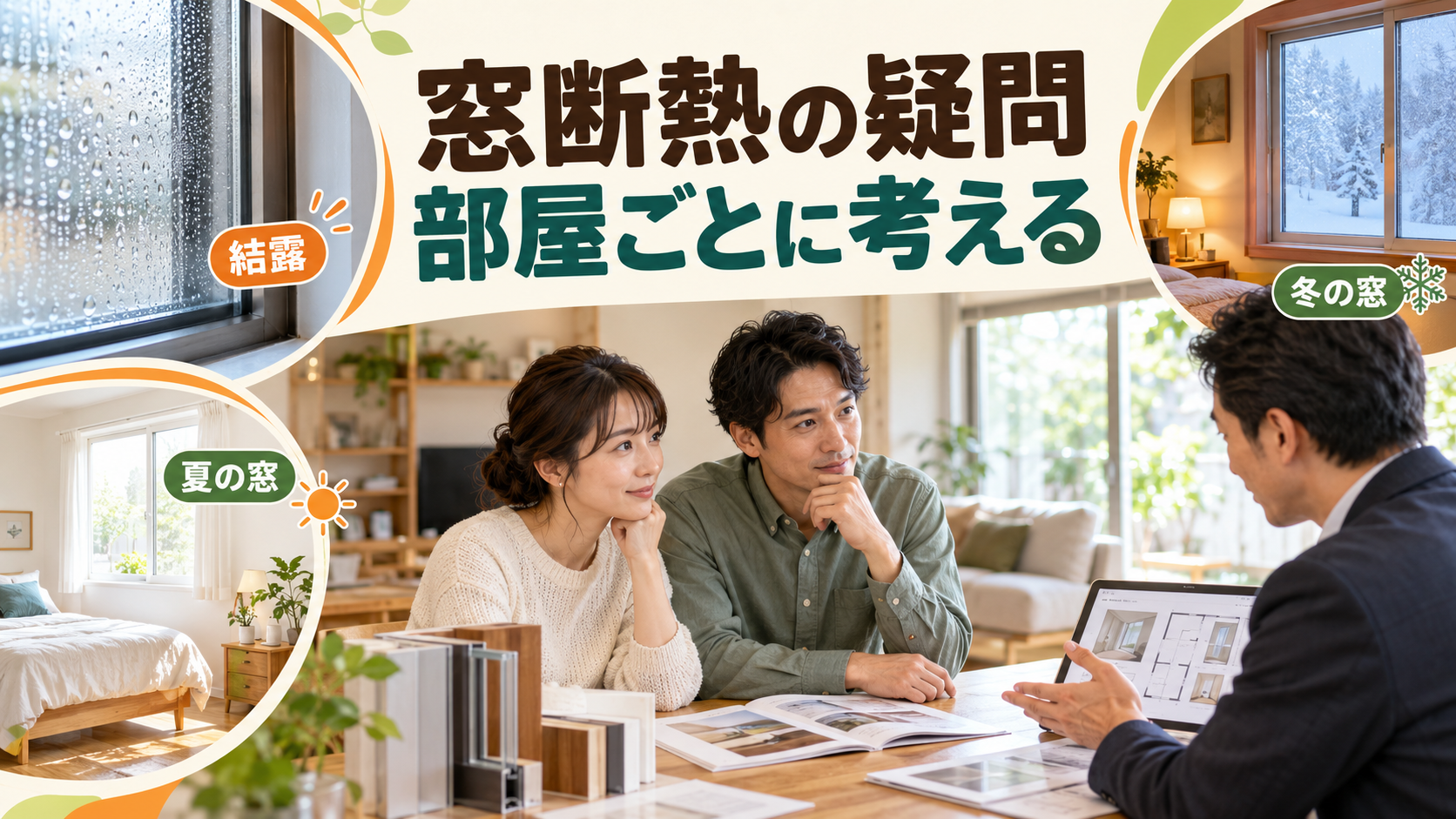 結露と夏冬の優先窓について担当者に質問する様子