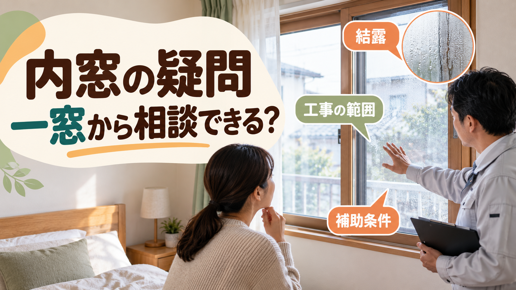一窓からの相談と結露への対策を担当者に質問する様子