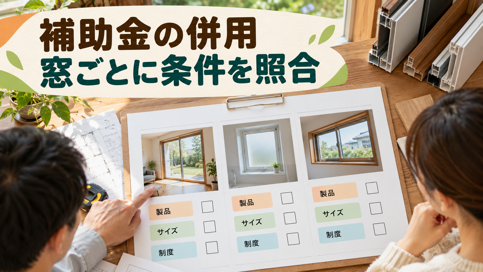 窓ごとの製品とサイズと申請制度を一覧で照合する様子