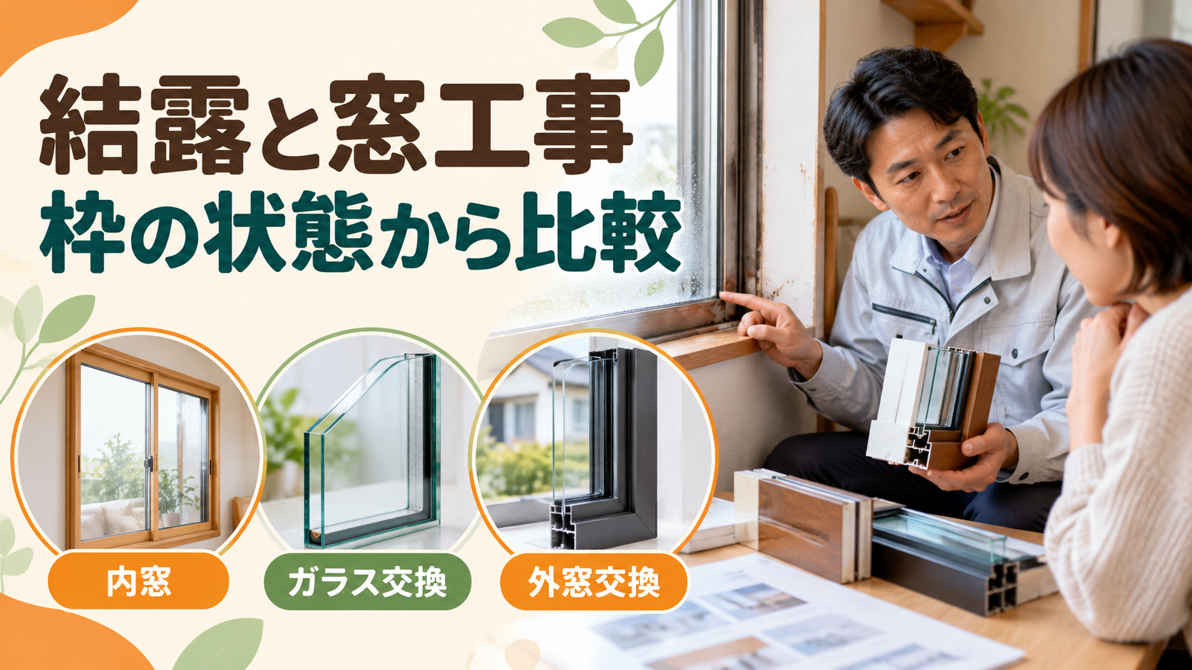 内窓とガラス交換と外窓交換を既存枠の状態に合わせて比較する様子