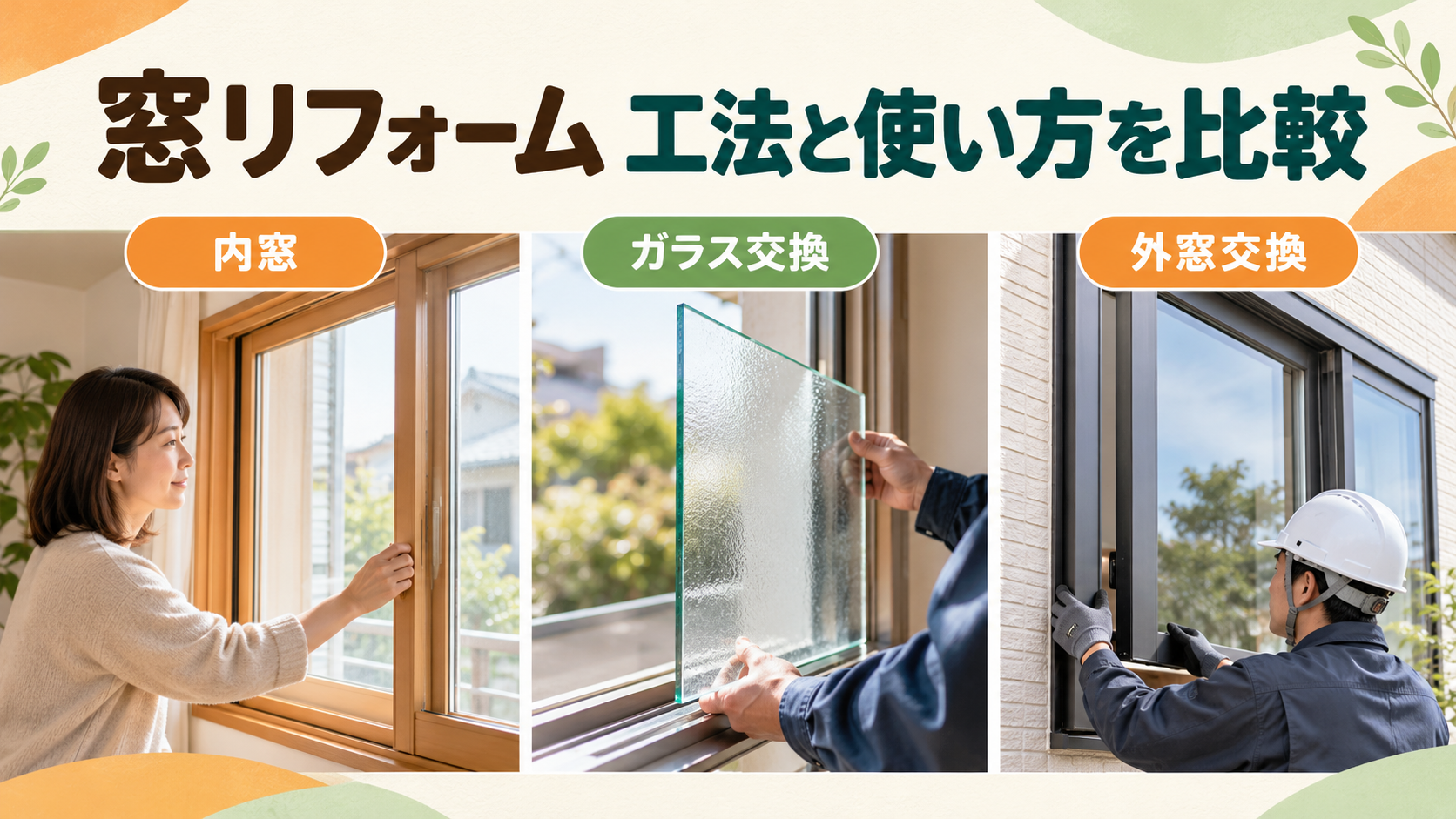 内窓とガラス交換と外窓交換の作業場所と使い勝手を比べる様子