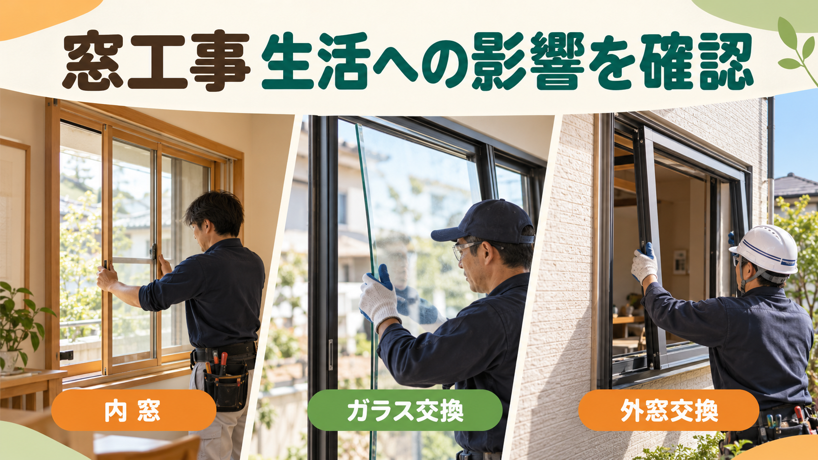 内窓とガラス交換と外窓交換で異なる作業範囲を比較する様子