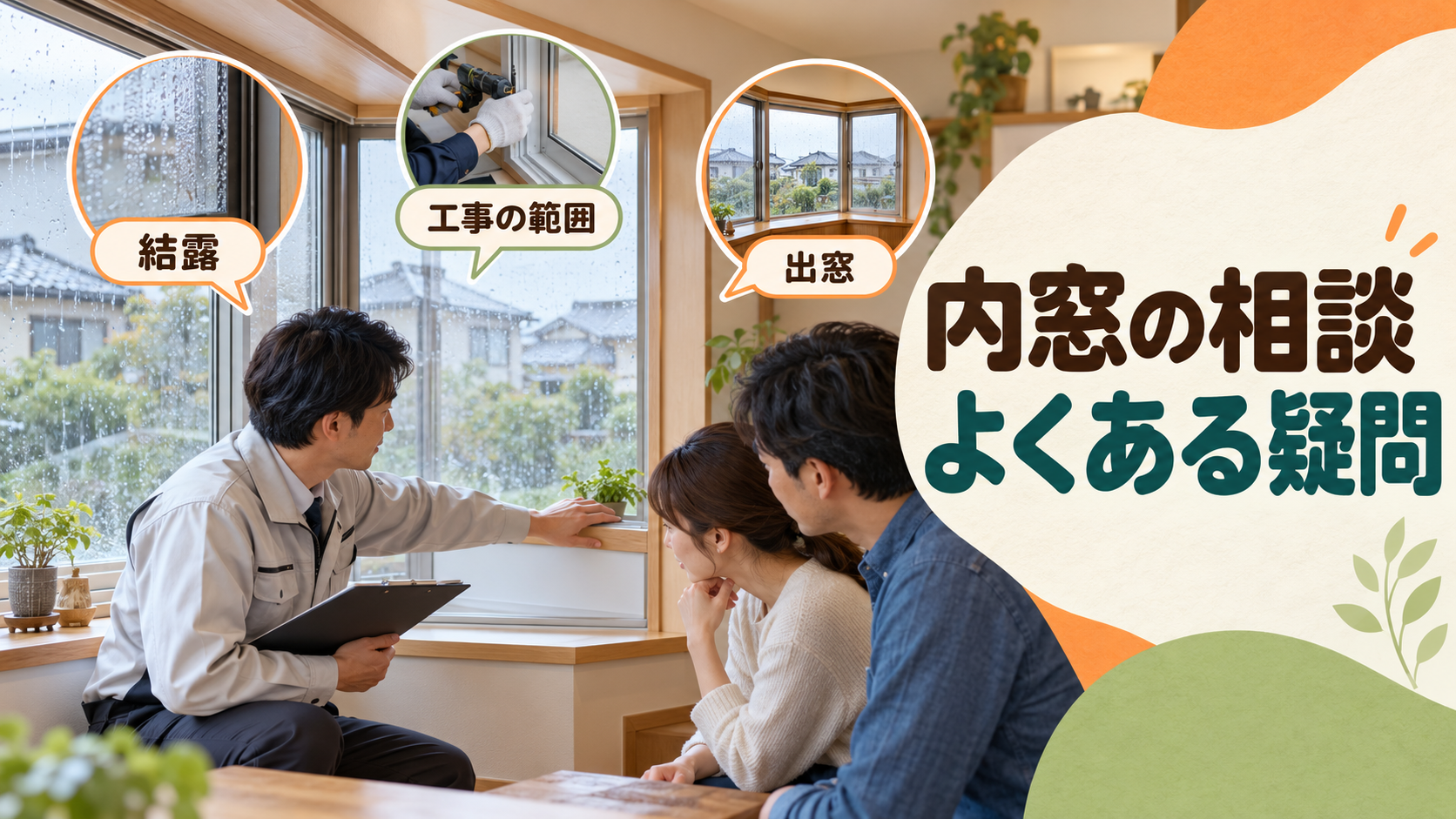 内窓設置後の結露や一部屋からの工事について相談する様子