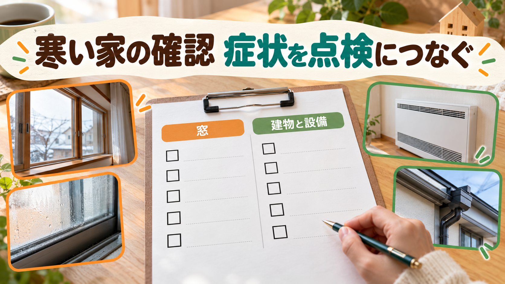窓と建物設備に分けて寒さの症状をチェックする一覧