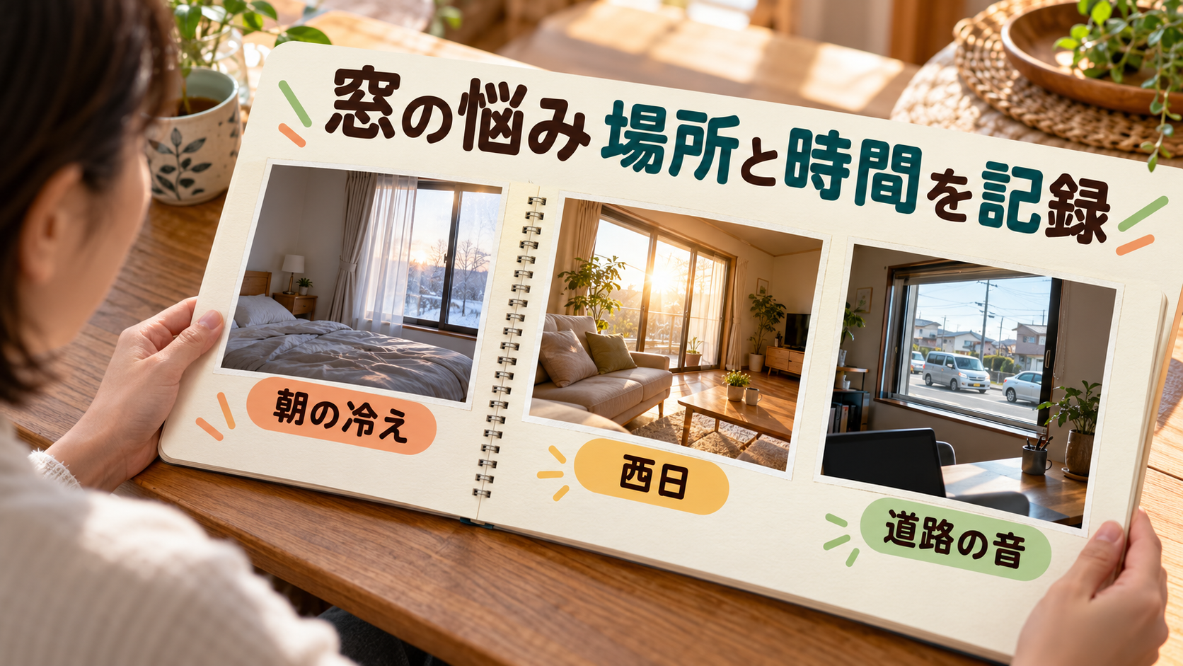 寝室の朝の冷えと居間の西日と道路の音を記録するノート