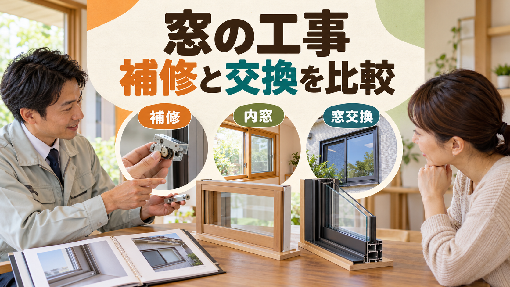 補修と内窓設置と外窓交換を窓の状態に合わせて比較する資料
