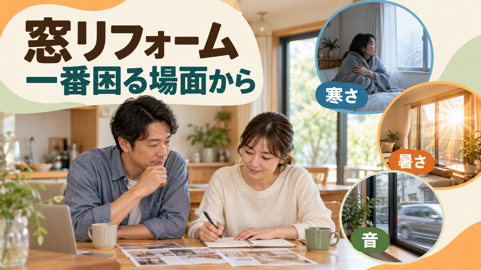 朝の寝室と午後の居間など困っている場面を整理する夫婦