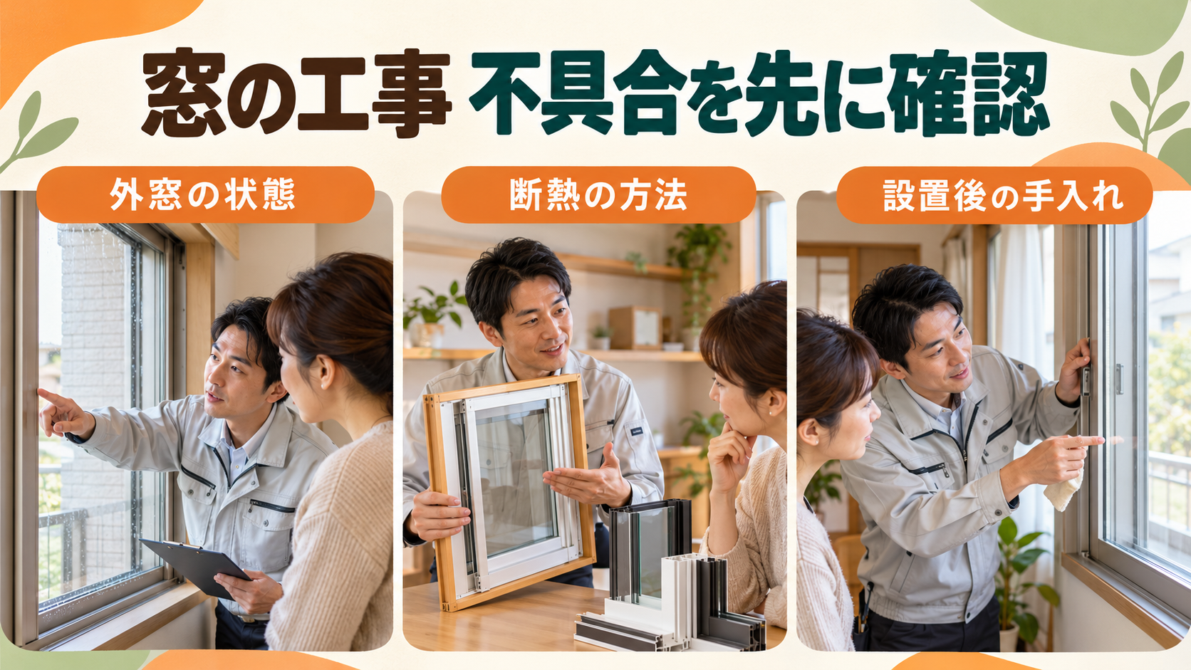 外窓の不具合を確認して内窓やガラス交換を比較するイメージ