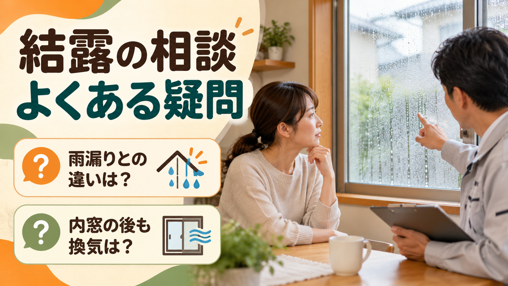 結露と漏水の見分け方や内窓設置後の管理を質問するイメージ