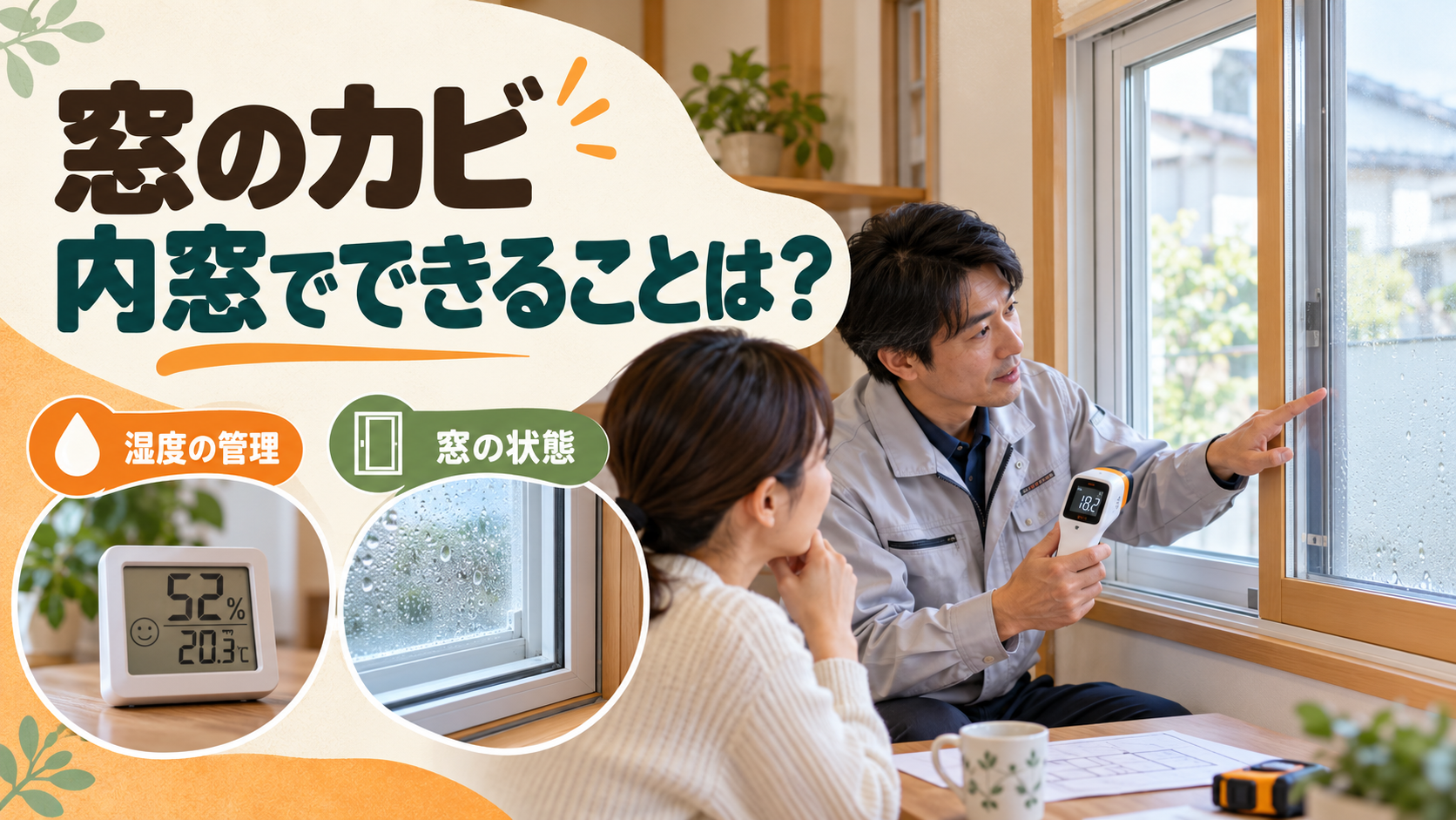 梅雨の窓まわりのカビと内窓の役割について相談するイメージ