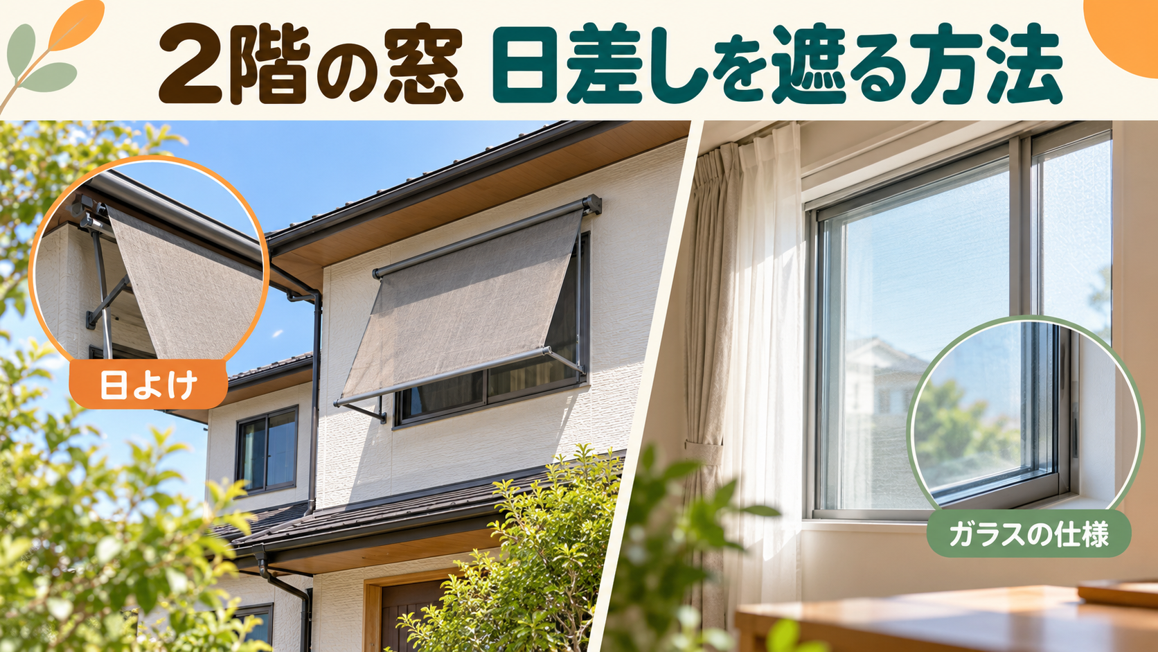 二階の窓の日射に外付け日よけと内窓を組み合わせて検討するイメージ