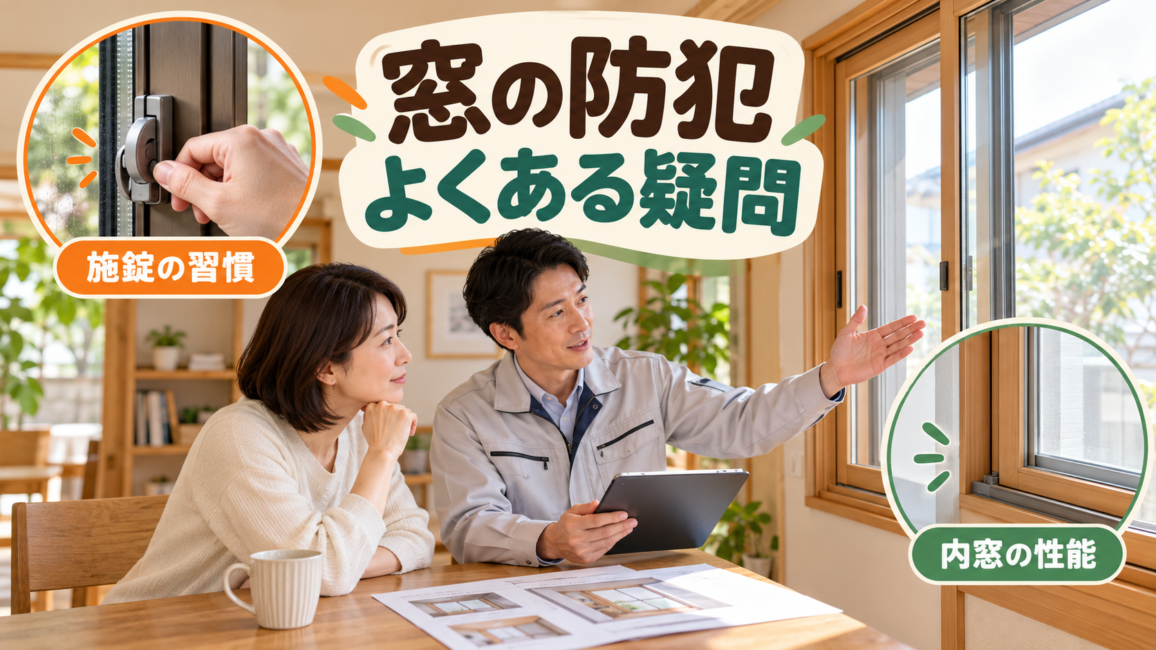 窓の防犯と施錠の疑問を住まいの施工スタッフに相談するイメージ
