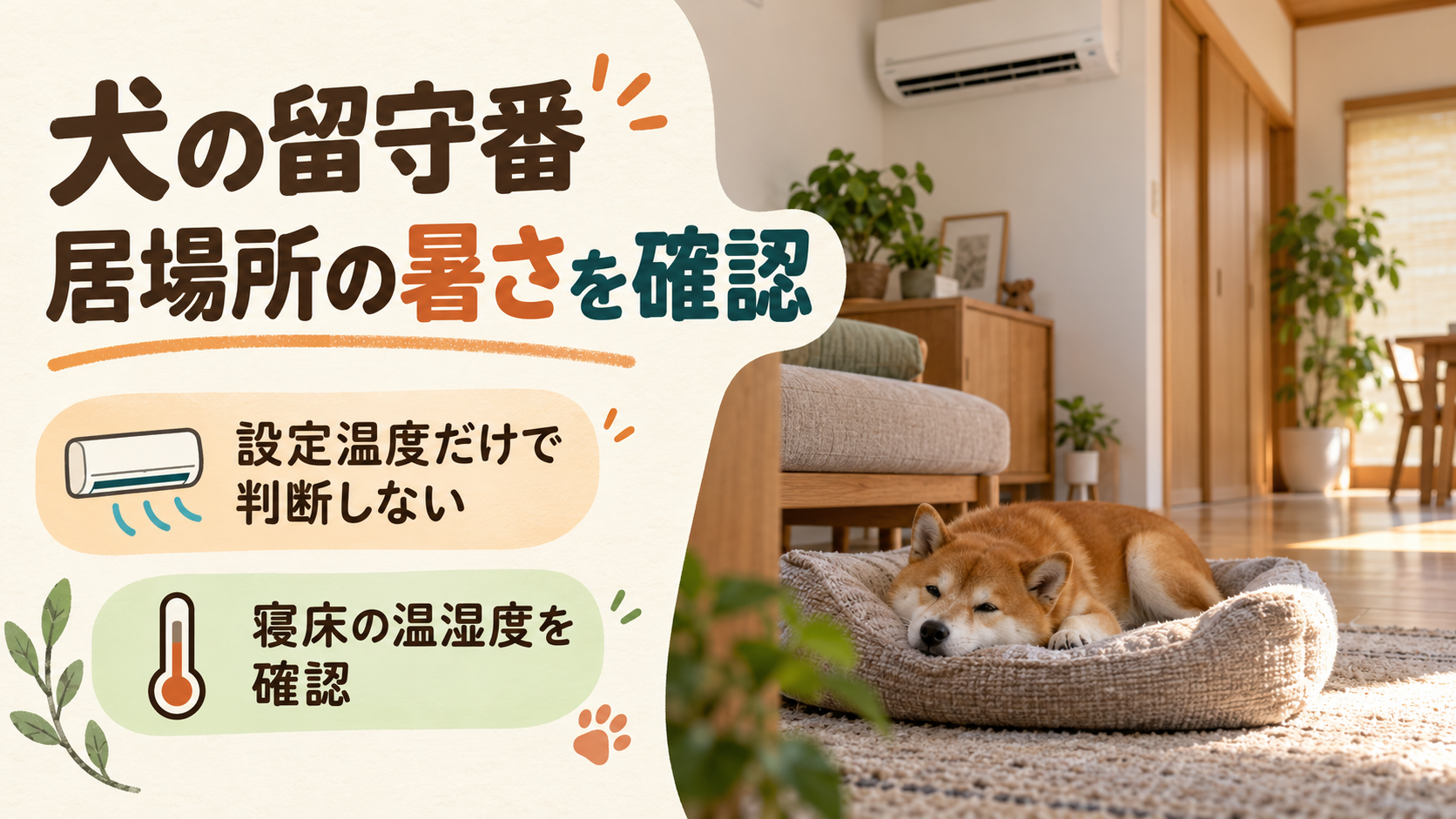 犬の寝床やケージが日陰にあり冷房が届いているか確認するイメージ