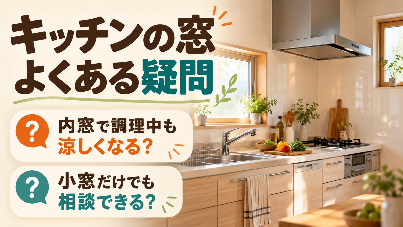 キッチンの調理熱と内窓の効果、小窓の施工について疑問を確認するイメージ