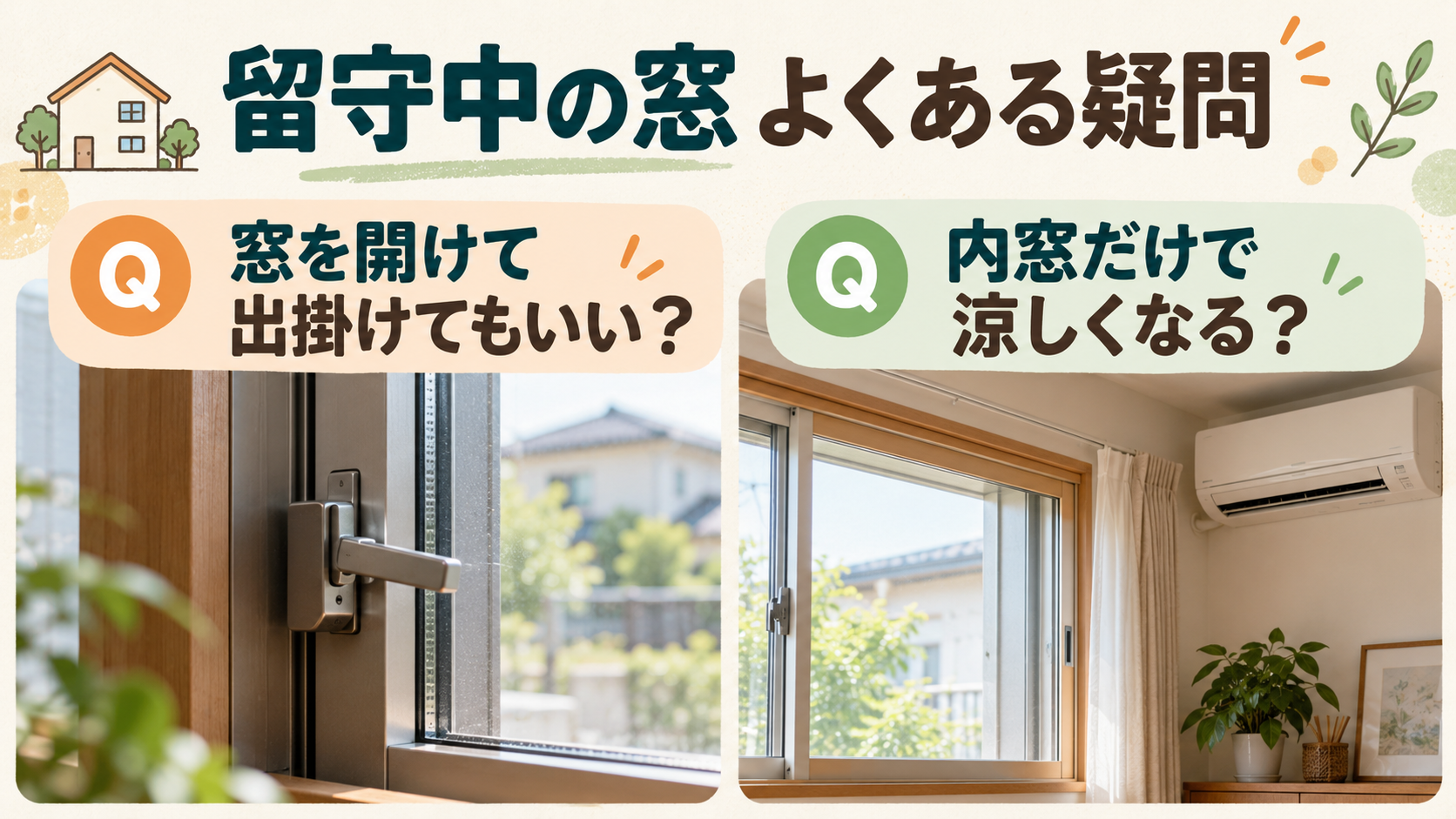 留守中の窓開けと内窓の効果について安全面も含めて確認するイメージ