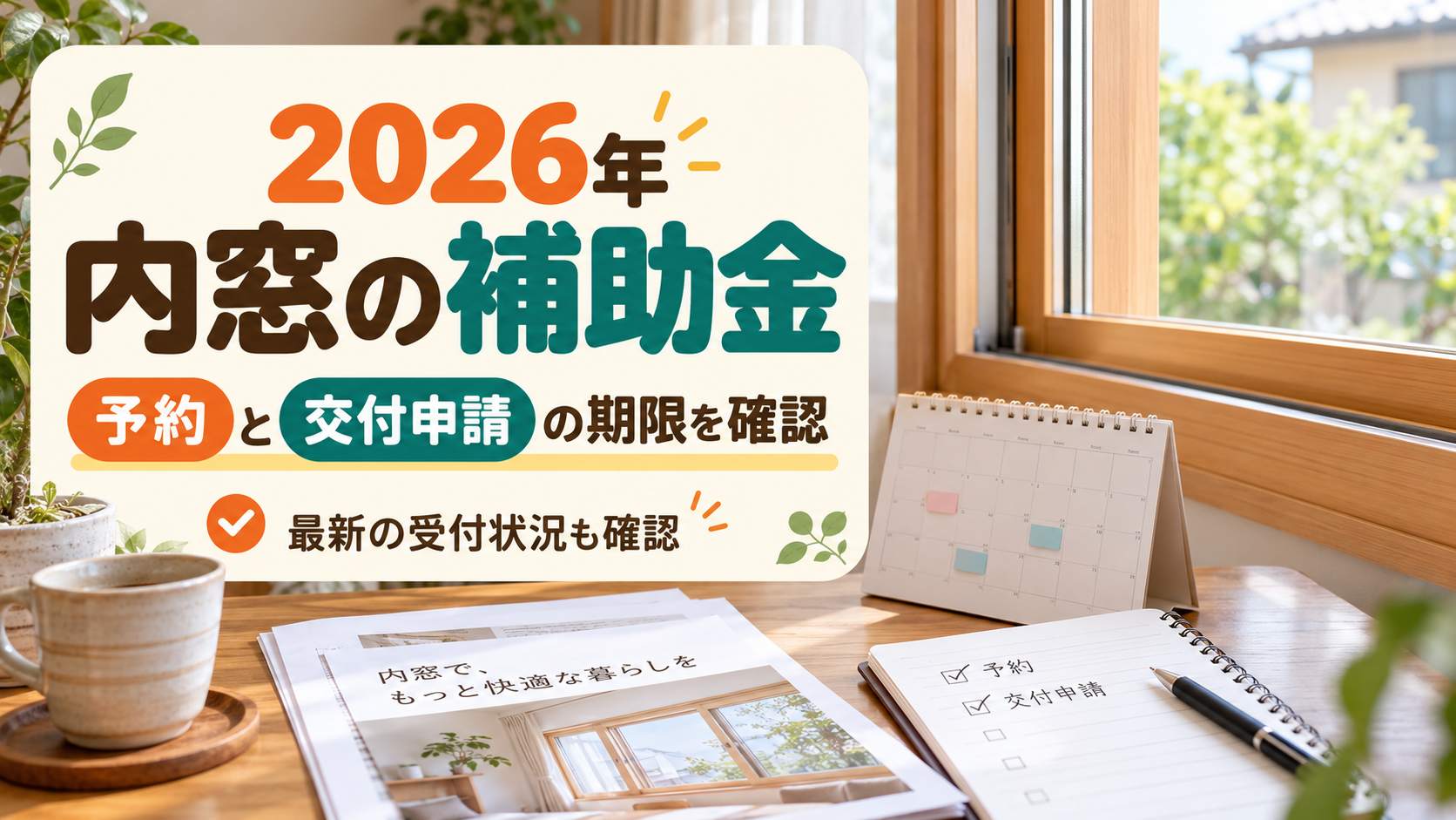 2026年の内窓補助金で予約と交付申請の期限を分けて確認するイメージ