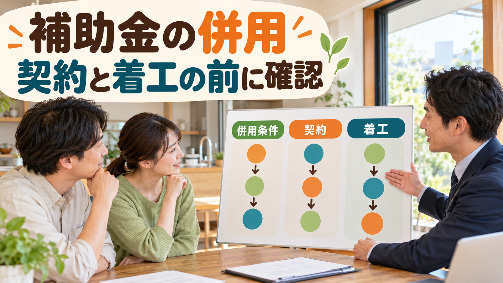 補助金の併用と契約や着工の順番を担当者に確認する家族