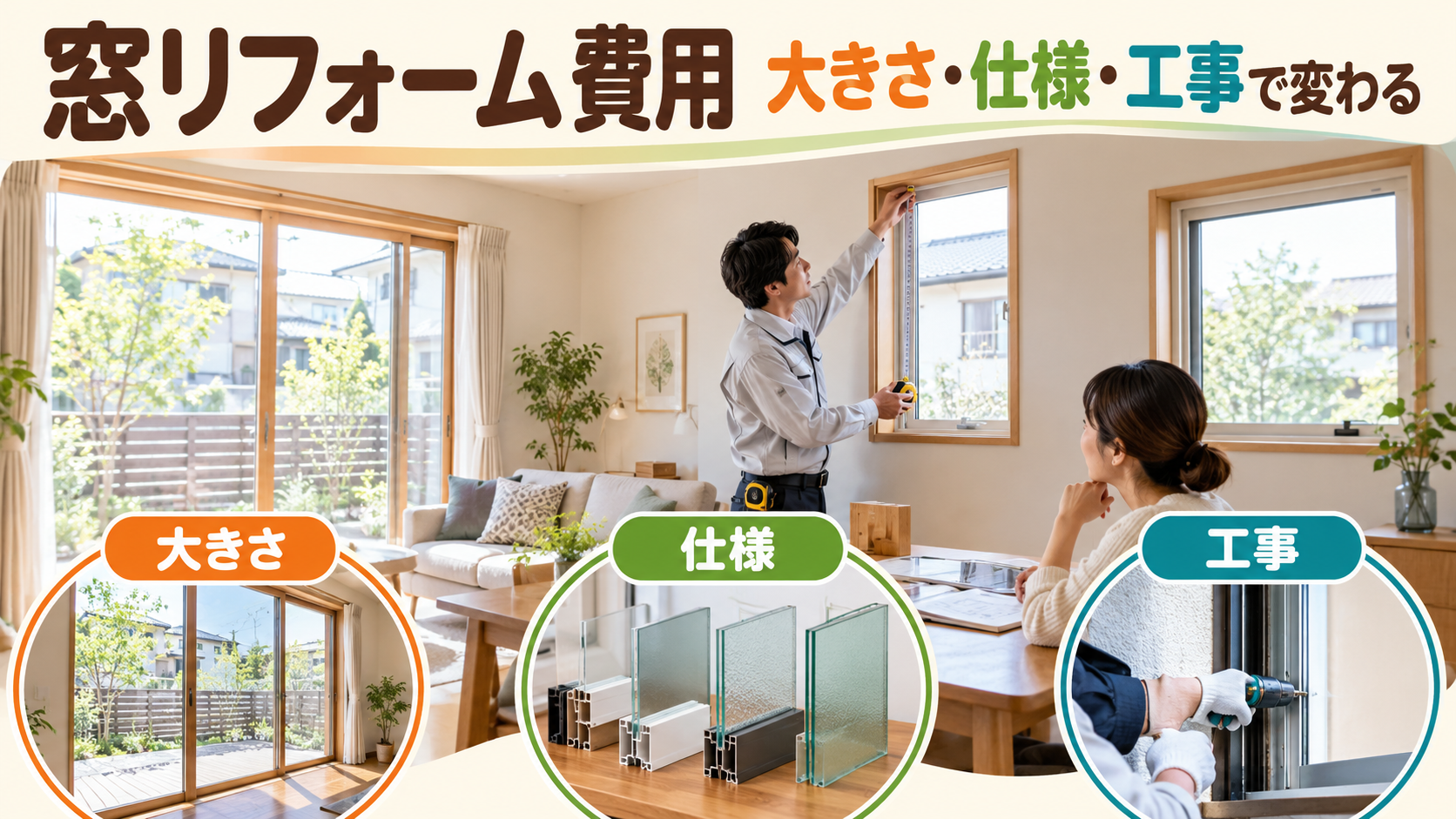 大きさの違う窓とガラス仕様と施工条件を見積もりで比較する様子