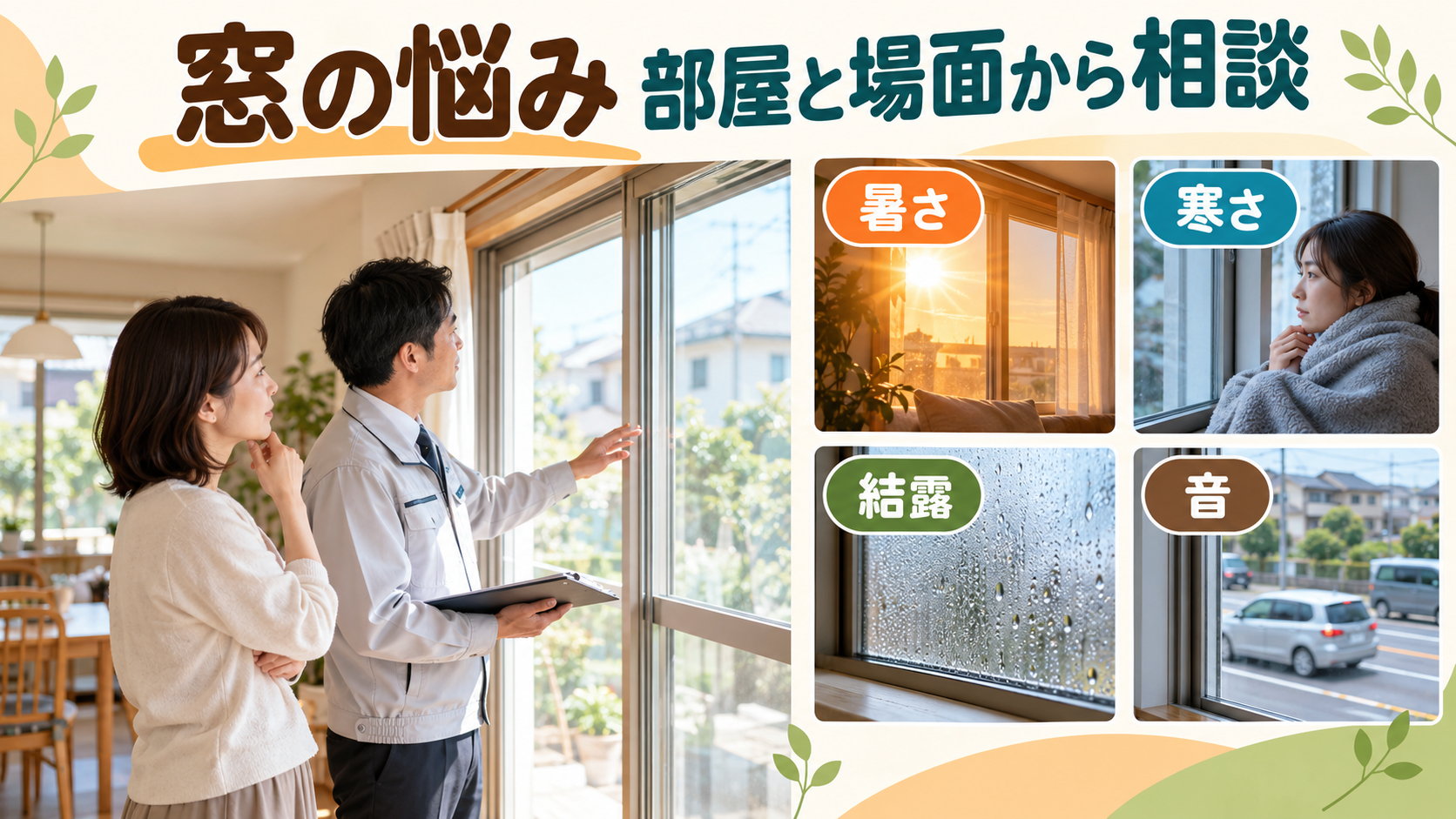 暑さと冷えと結露と音の相談内容を窓の状態と合わせて整理する様子