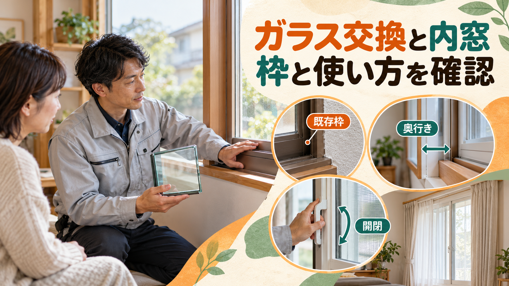 ガラス交換の対応枠と内窓の設置奥行きや使い勝手を確認する様子