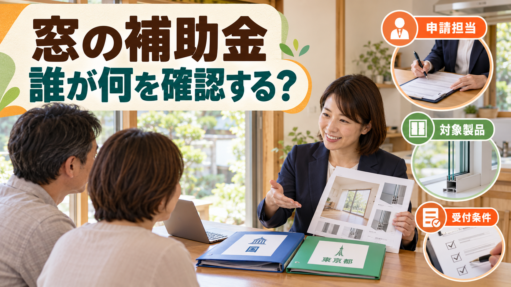 補助金の申請担当と対象製品と受付条件を確認する様子