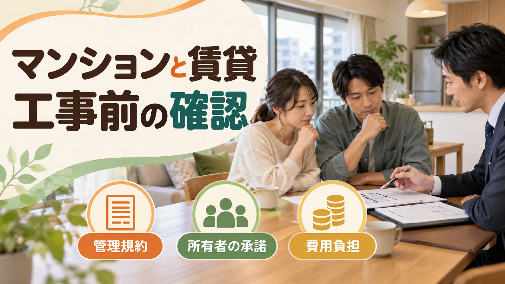 マンションの管理規約と賃貸の所有者の承諾を確認する様子