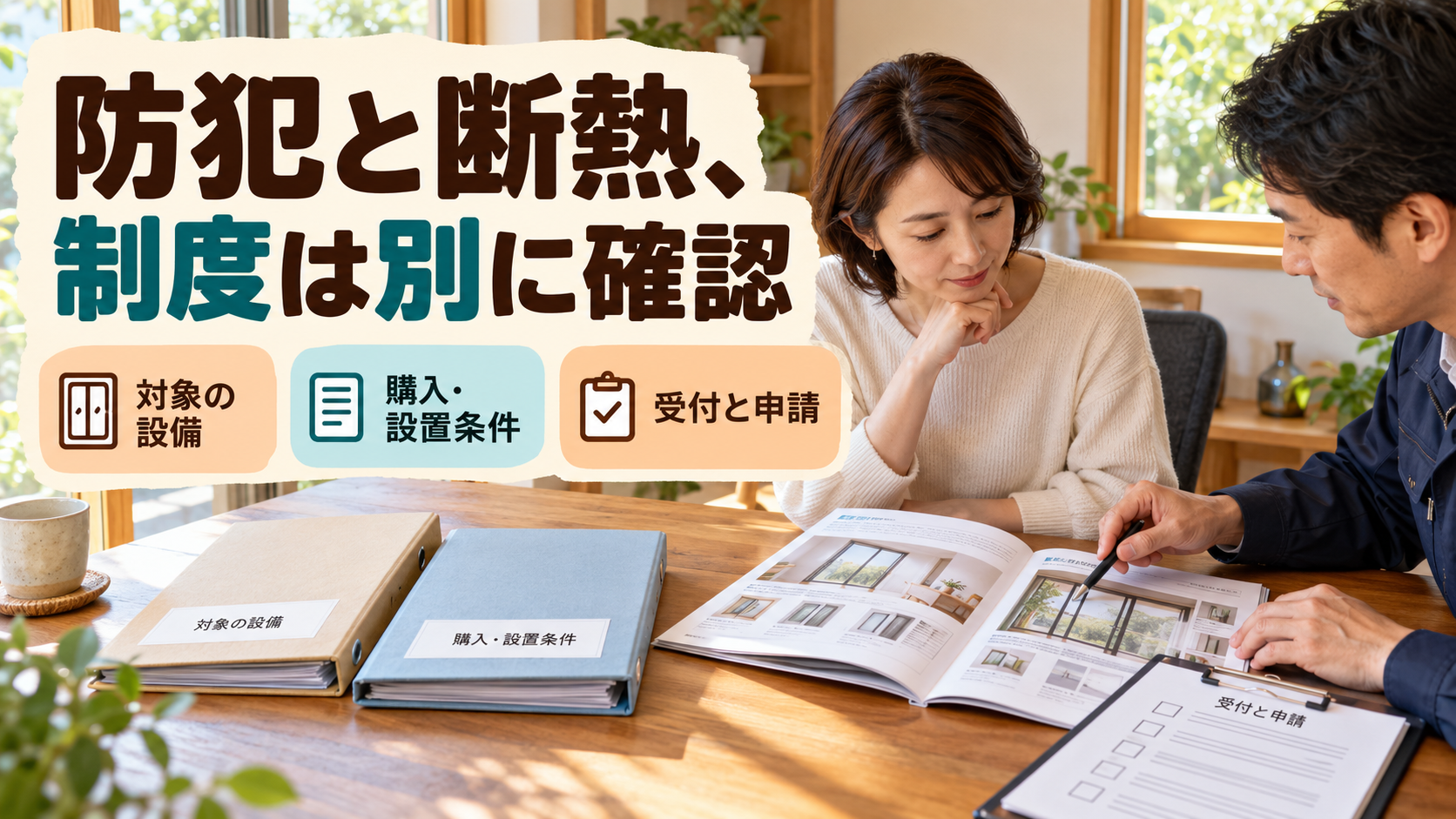 防犯設備の製品仕様や購入設置時期、補助金の対象条件を資料で確認するイメージ