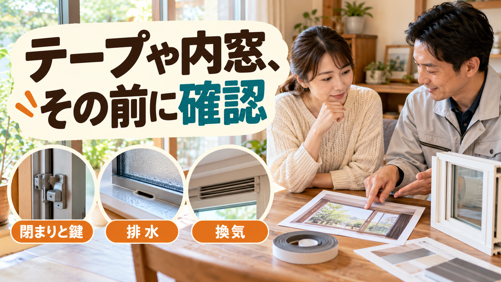 すき間テープと内窓で対応できることの違いを施工店に相談するイメージ
