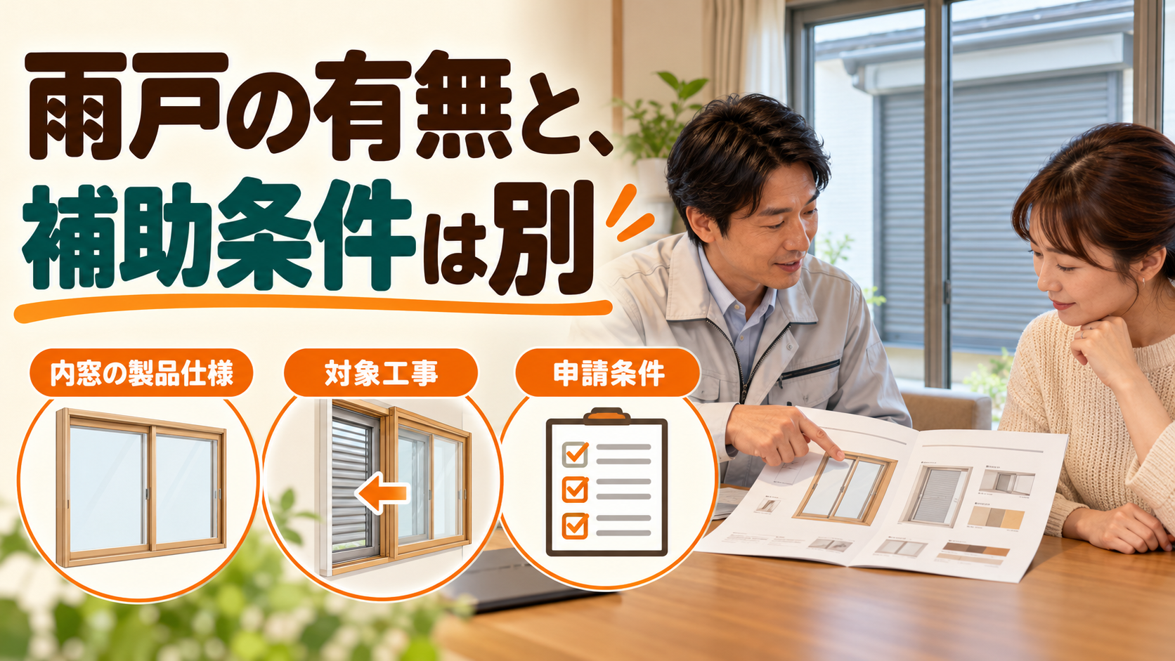 雨戸の有無とは分けて内窓の製品仕様と補助金条件を確認するイメージ