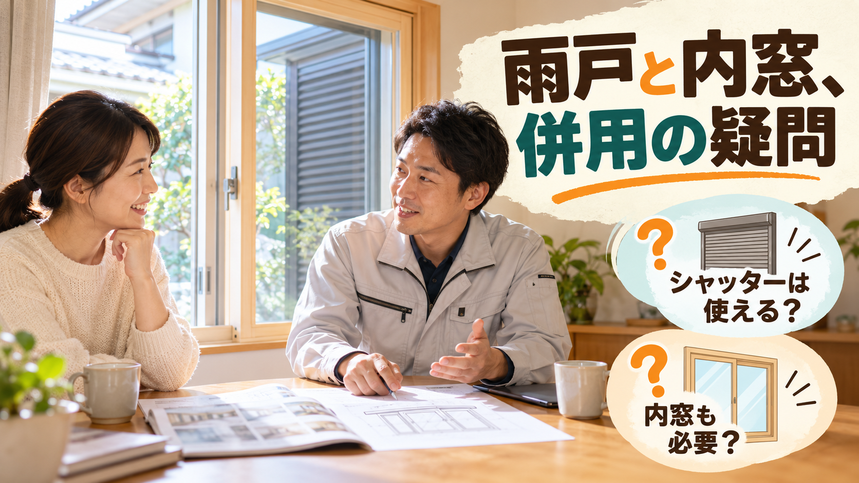 雨戸と内窓を併用する際の操作や役割について相談するイメージ
