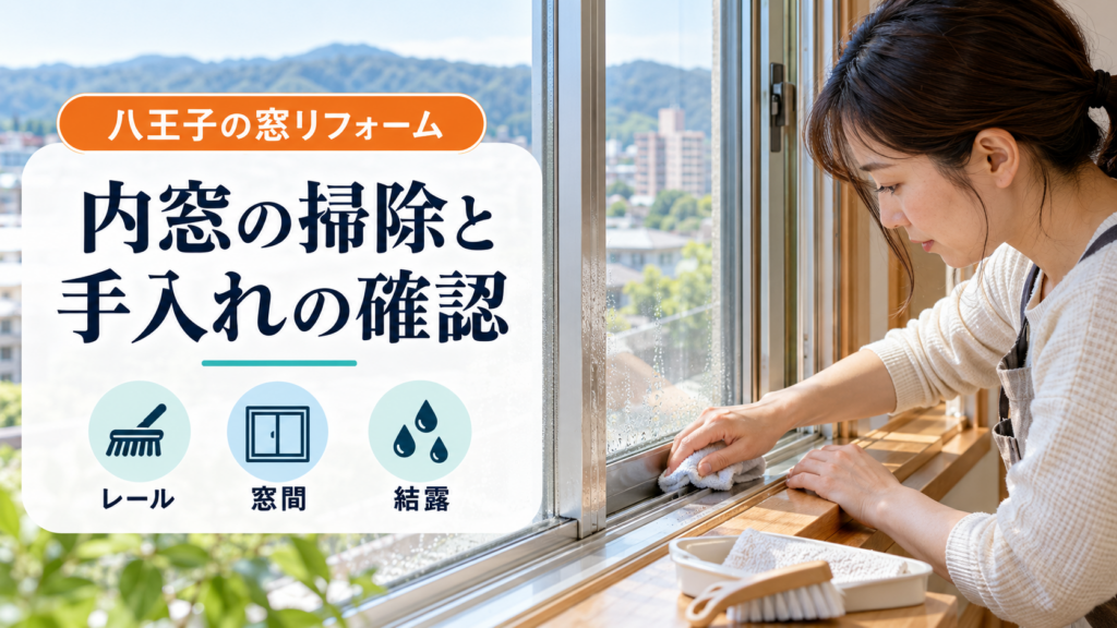 内窓のレールと窓間を掃除する八王子の住宅